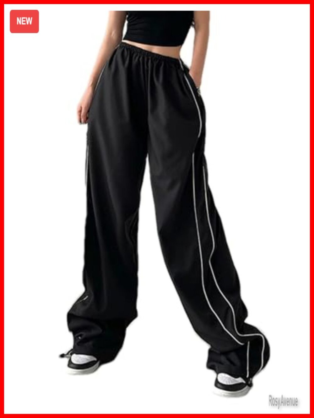 Y2K Parachute Pants Baggy Wide Leg Track Pants with Pockets and Adjustable Hem